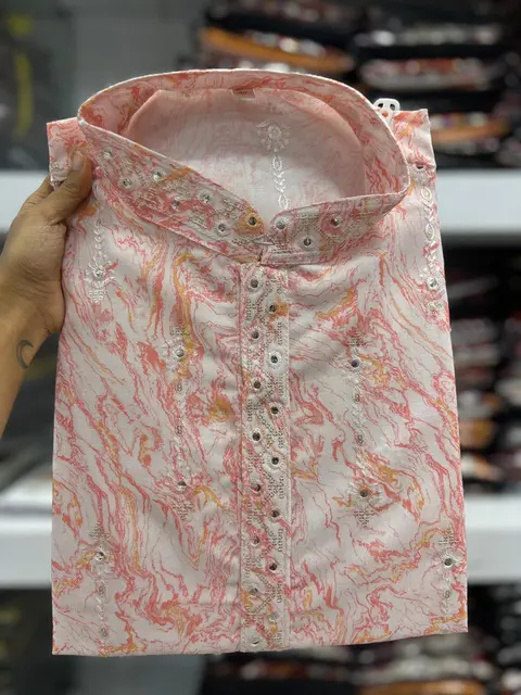 Premium Linen Cotton Kurta pyjama with Sequins Work 1