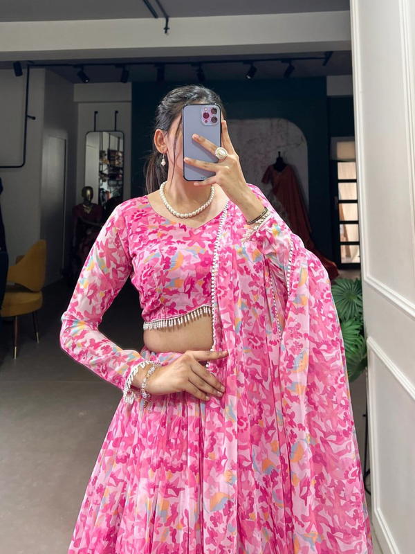 LNB 1029 PINK DESIGNER GEORGETTE LEHENGA CHOLI WHOLESALER IN INDIA