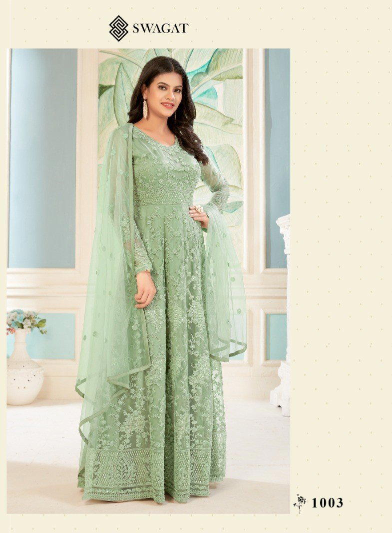 SERIES - 1001 TO 1004 BY SWAGAT NET GOWN WHOLESALER IN INDIA 1