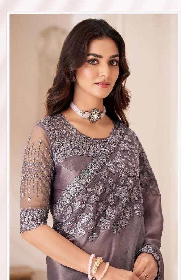 TFH SANDALWOOD 1307 COLOUR’S 1307A TO 1307F DESIGNER SARTIN CHIFFON SAREE WHOLESALER IN INDIA 1