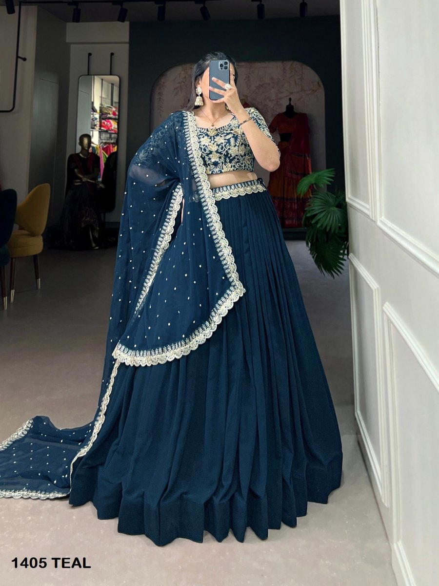 AAWIYA 1405 TEAL DESIGNER LEHENGA CHOLI WHOLESALER IN INDIA 1