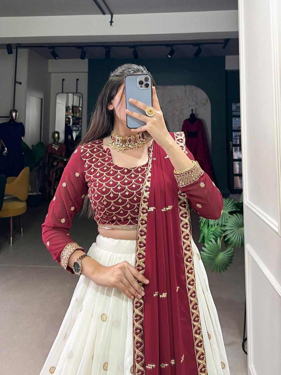 LNB ANOKHI 1412 WHITE DESIGNER GEORGETTE LEHENGA CHOLI WHOLESALER IN INDIA 1