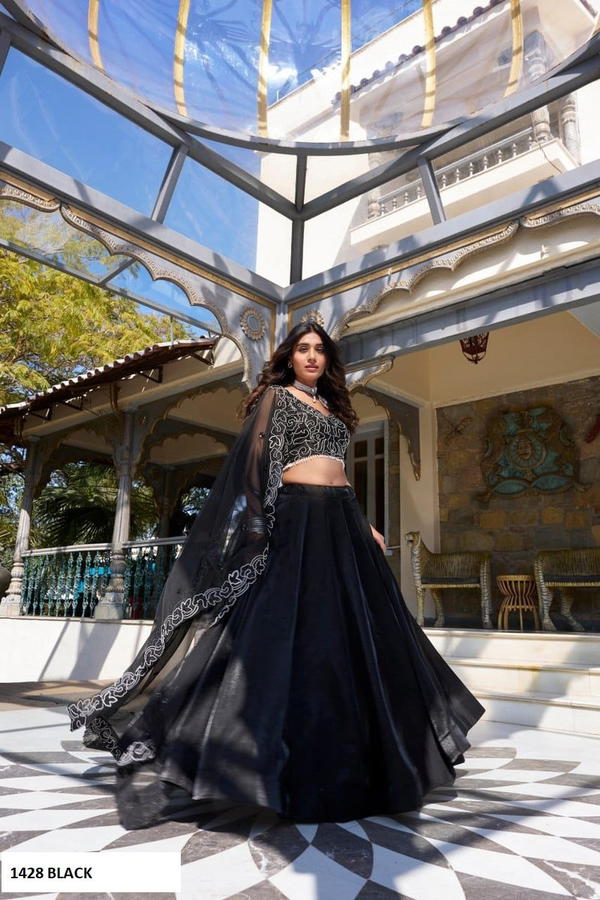 LNB NOURA 1428 BLACK DESIGNER SATIN LEHENGA CHOLI WHOLESALER IN INDIA