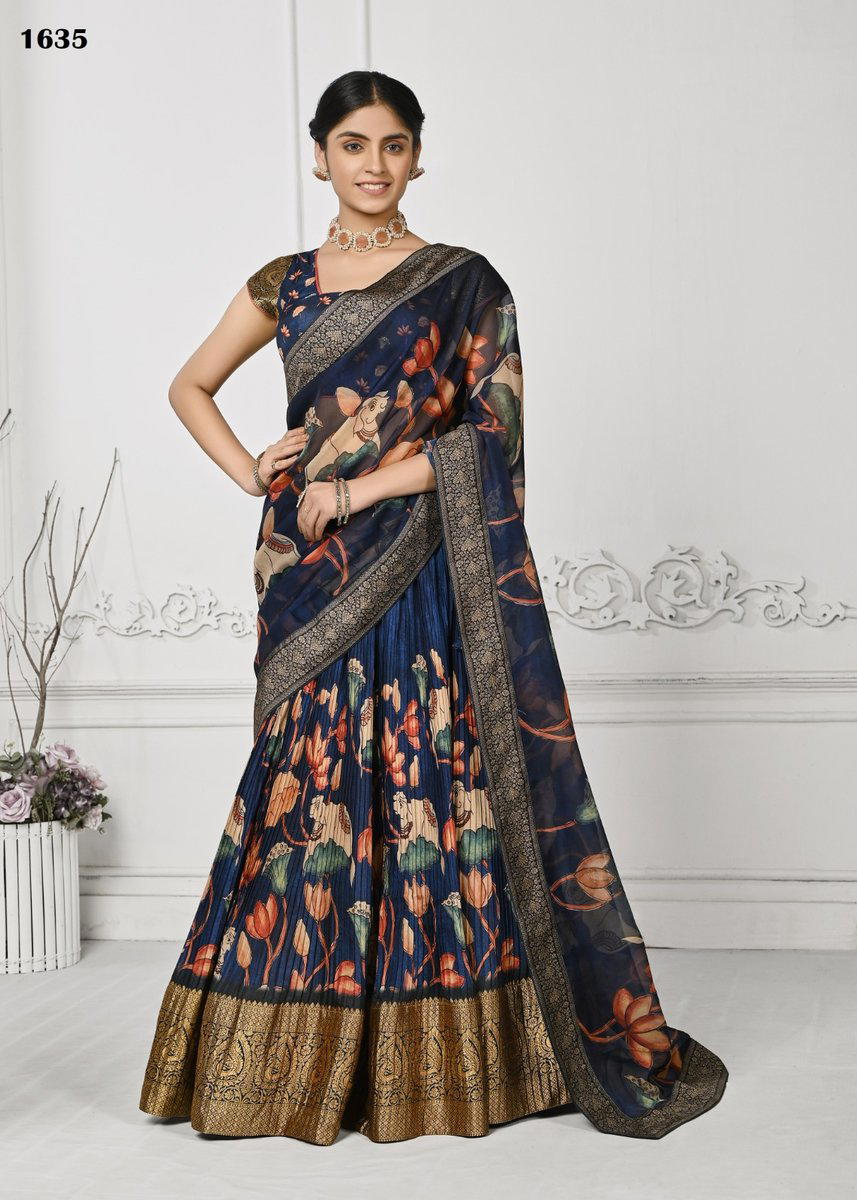 SERIES 1631 TO 1637 BY SAPTRANGI KALAMKARI PRINT LEHENGA CHOLI MANUFACTURER IN INDIA 1