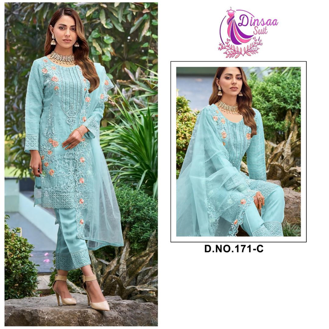 DINSAA SUIT 171 COLOUR'S 171A TO 171C SET DESIGNER SALWAR SUIT WHOLESALER IN SURAT 1