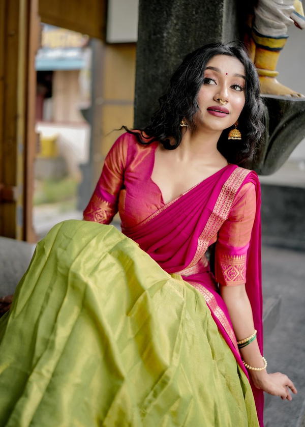 AAWIYA KASHVI 2001 PISTA DESIGNER KANCHIPURAM LEHENGA CHOLI WHOLESALER IN INDIA