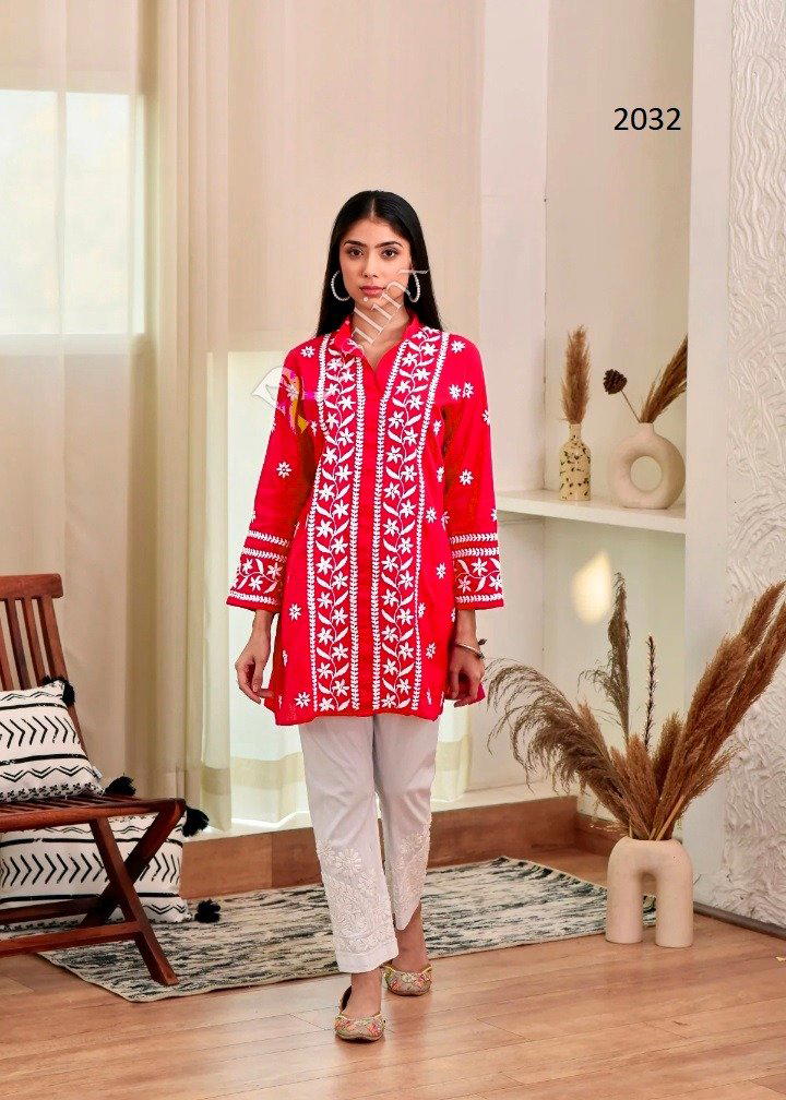 THANIYA BY SAGAR IMPEX CHIKANKARI SHORT KURTI MANUFACTURER IN INDIA 1
