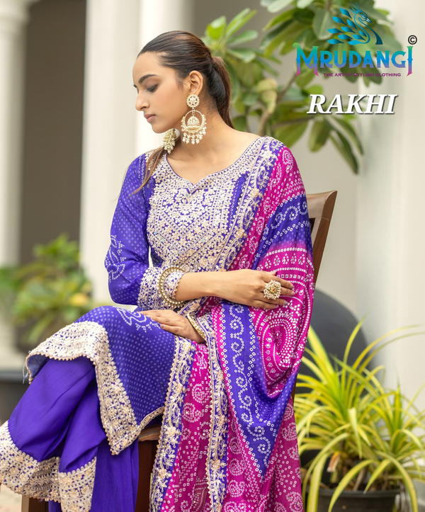 MRUDANGI RAKHI 2093 TO 2094 DESIGNER CHINON SALWAR SUIT WHOLESALER IN INDIA