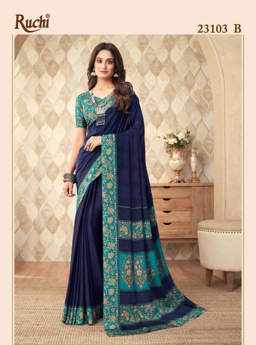 UNIFORM HIT DESIGNS BY RUCHI SILK CREPE SAREE WHOLESALER IN INDIA 1