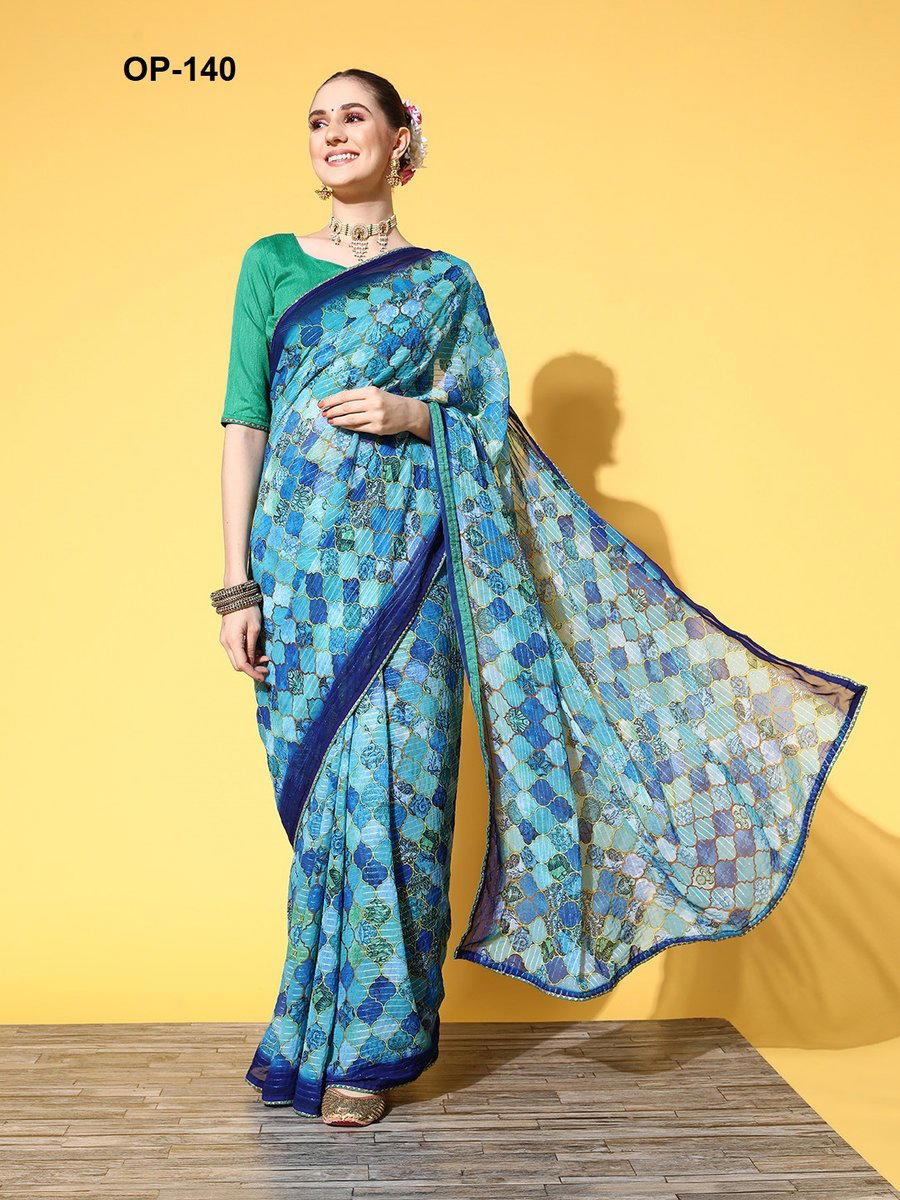 D.NO. OP-140 BY LAXMINAM GEORGETTE SAREE MANUFACTURER IN INDIA 1