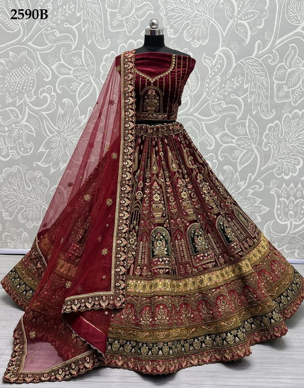 DNO. 2590A & 2590B BY ANJANI ART EMBROIDERY LEHENGA CHOLI WHOLESALER IN INDIA