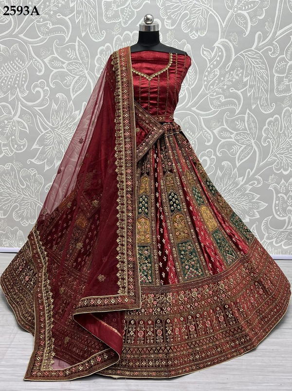 DNO. 2593A TO 2593C BY ANJANI ART EMBROIDERY LEHENGA CHOLI MANUFACTURER IN INDIA