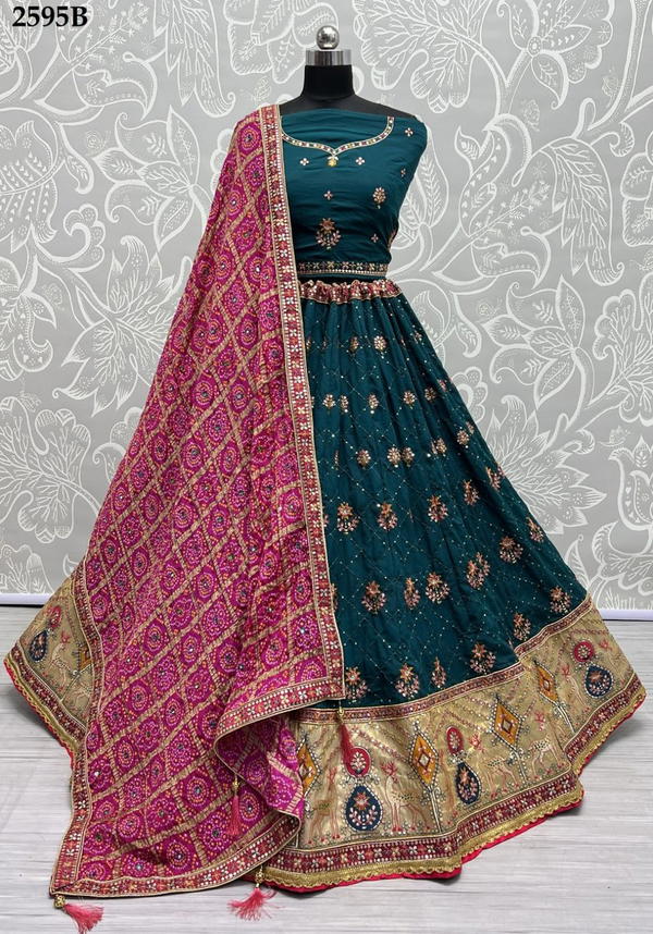 SERIES ‚Äì 2595A TO 2595C BY ANJANI ART EMBRI=OIDERY LEHENGA CHOLI WHOLESALER IN INDIA