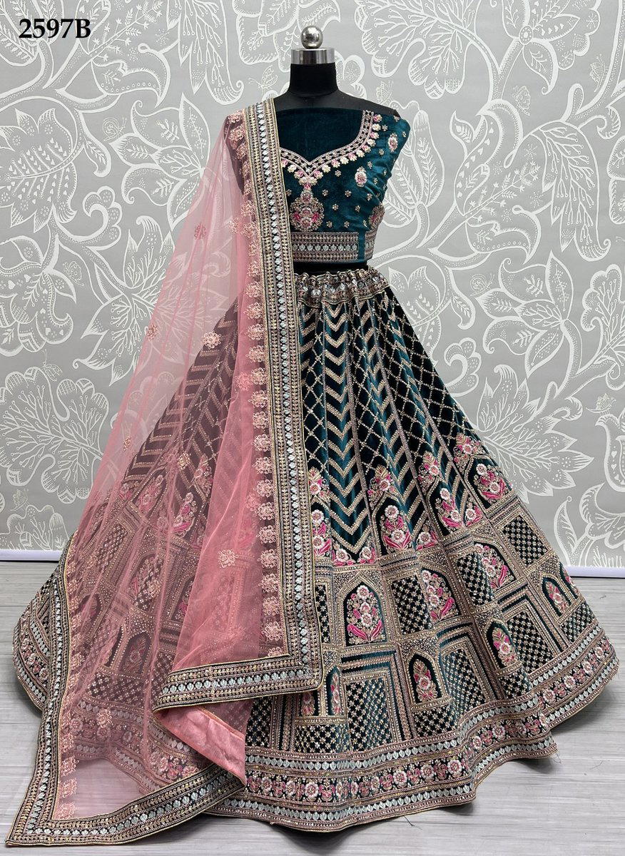 DNO. 2597A TO 2597C BY ANJANI ART EMBROIDERY LEHENGA CHOLI WHOLESALER IN INDIA 1