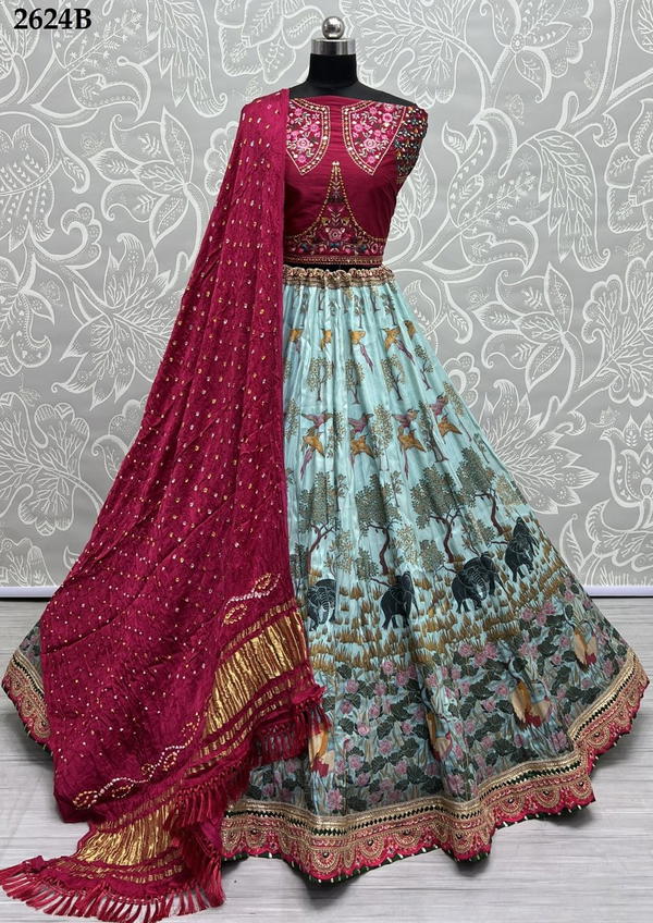 SERIES ‚Äì 2624A TO 2624C BY ANJANI ART EMBROIDERY LEHENGA CHOLI WHOLESALER IN INDIA