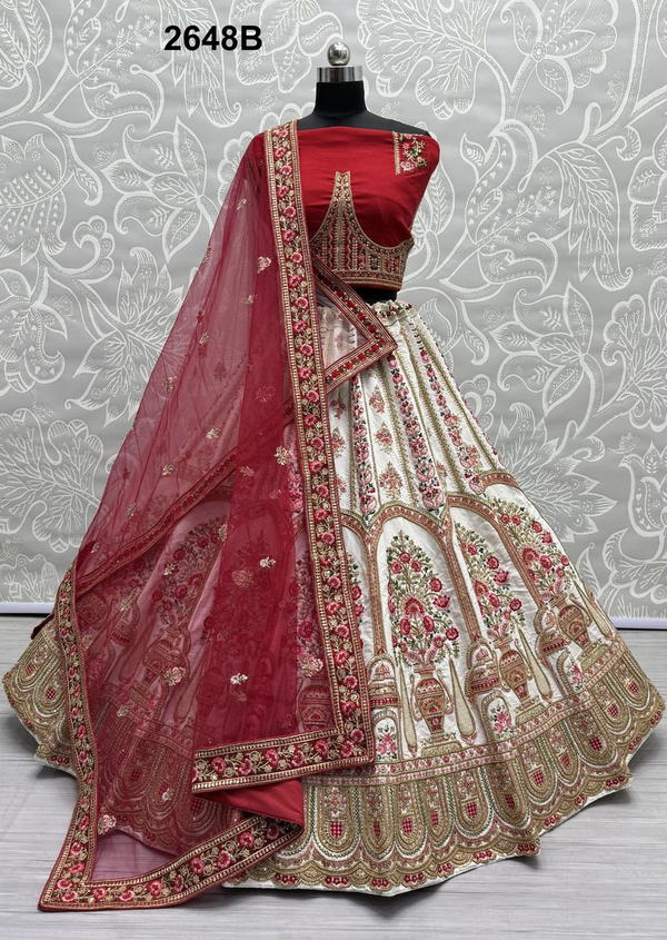 D.NO. 2648 A & 2648 B BY ANJANI ART HEAVY SILK BRIDAL LEHENGA CHOLI WHOLESALER IN INDIa