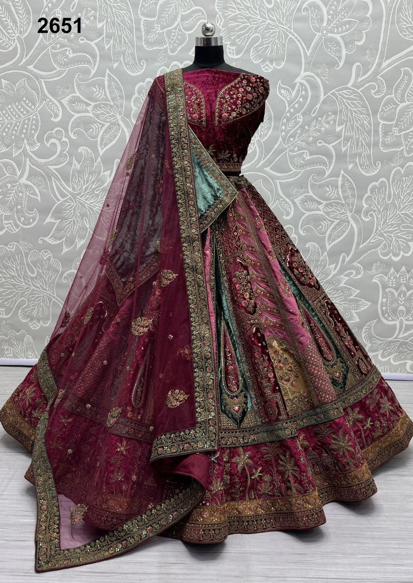 D.NO. 2651 BY ANJANI ART FANCY VELVET LEHENGA CHOLI WHOLESALER IN INDIA 1