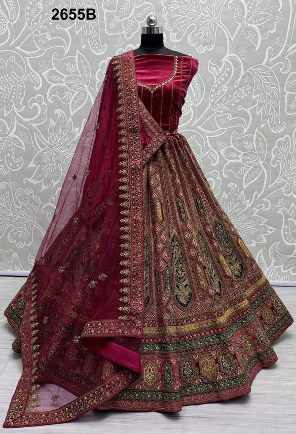 D.NO. 2655A & 2655B BY ANJANI ART VELVET LEHENGA CHOLI MANUFACTURER IN INDIA
