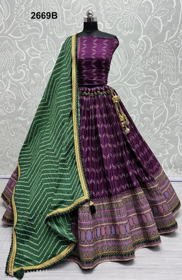 D.NO. 2669A & 2669B BY ANJANI ART CHINNON LEHENGA CHOLI WHOLESALER IN INDIA