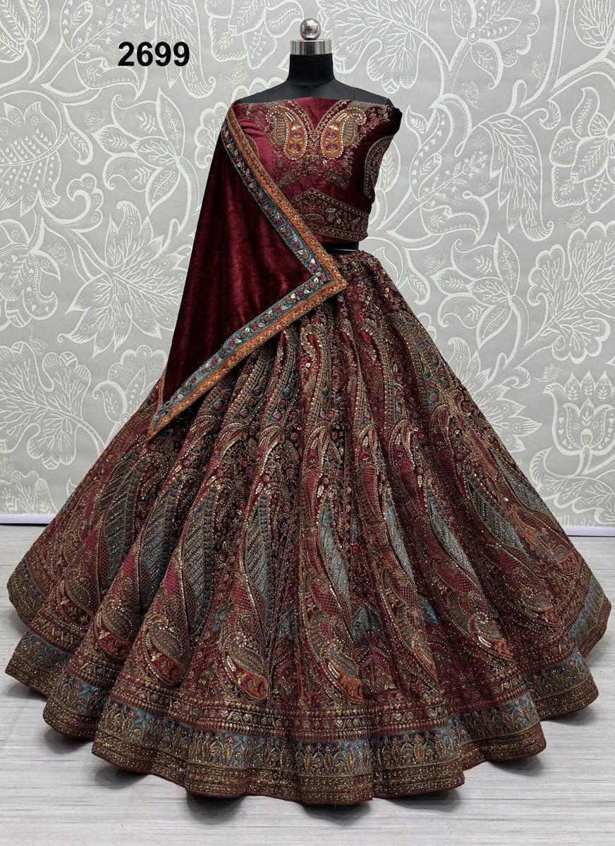 ANJANI ART 2699 DESIGNER WEDDING VELVET LEHENGA CHOLI WHOLESALER IN INDIA 1