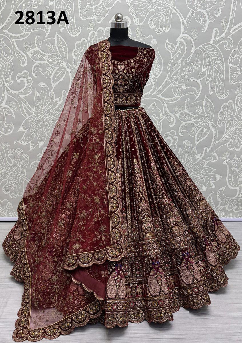 ANJANI ART 2813A & 2813B DESIGNER VELVET WEDDING LEHENGA CHOLI WHOLESALER IN INDIA 1