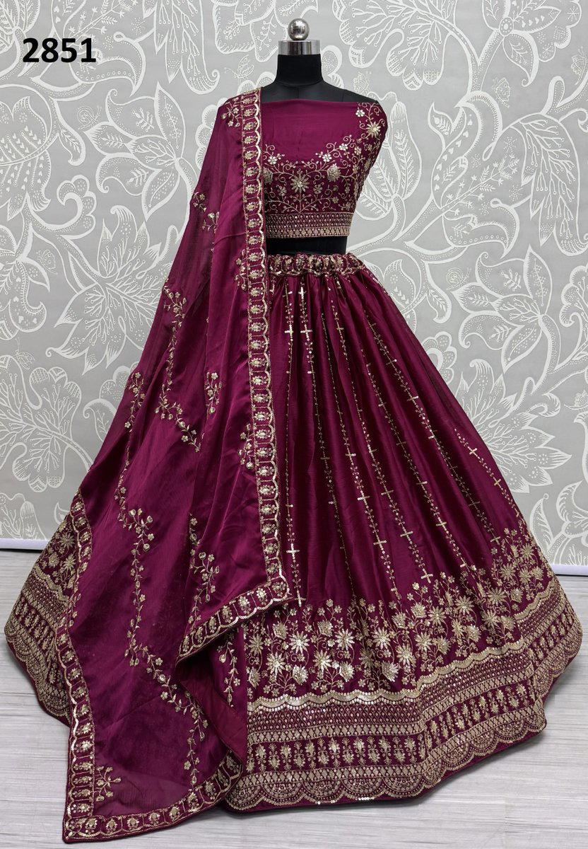 ANJANI ART 2851 DESIGNER SATIN CHIFFON LEHENGA CHOLI WHOLESALER IN INDIA 1