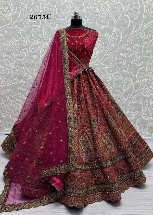 D.NO. 2675A TO 2675D BY ANJANI ART EMBROIDERY LEHENGA CHOLI WHOLESALER IN INDIA