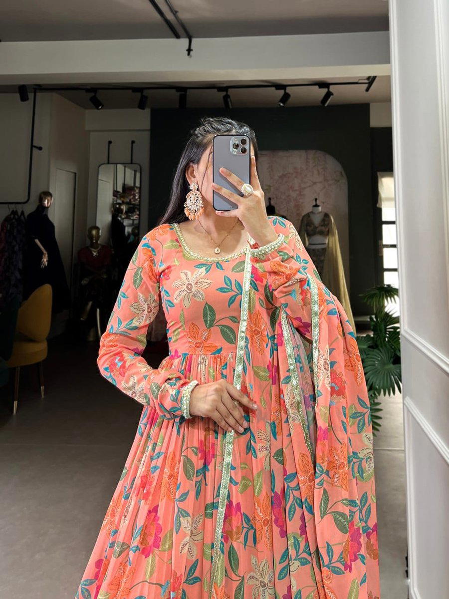 LNB 5010 PEACH DESIGNER GEORGETTE GOWN WHOLESALER IN SURAT 1