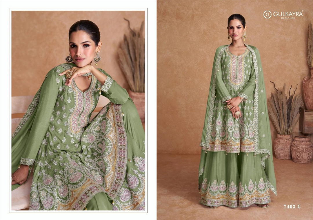 GULKAYRA RADHIKA 7309G TO 7309J DESIGNER CHINON SAREE WHOLESALER IN INDIA 1