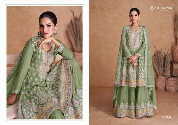 GULKAYRA RADHIKA 7309G TO 7309J DESIGNER CHINON SAREE WHOLESALER IN INDIA