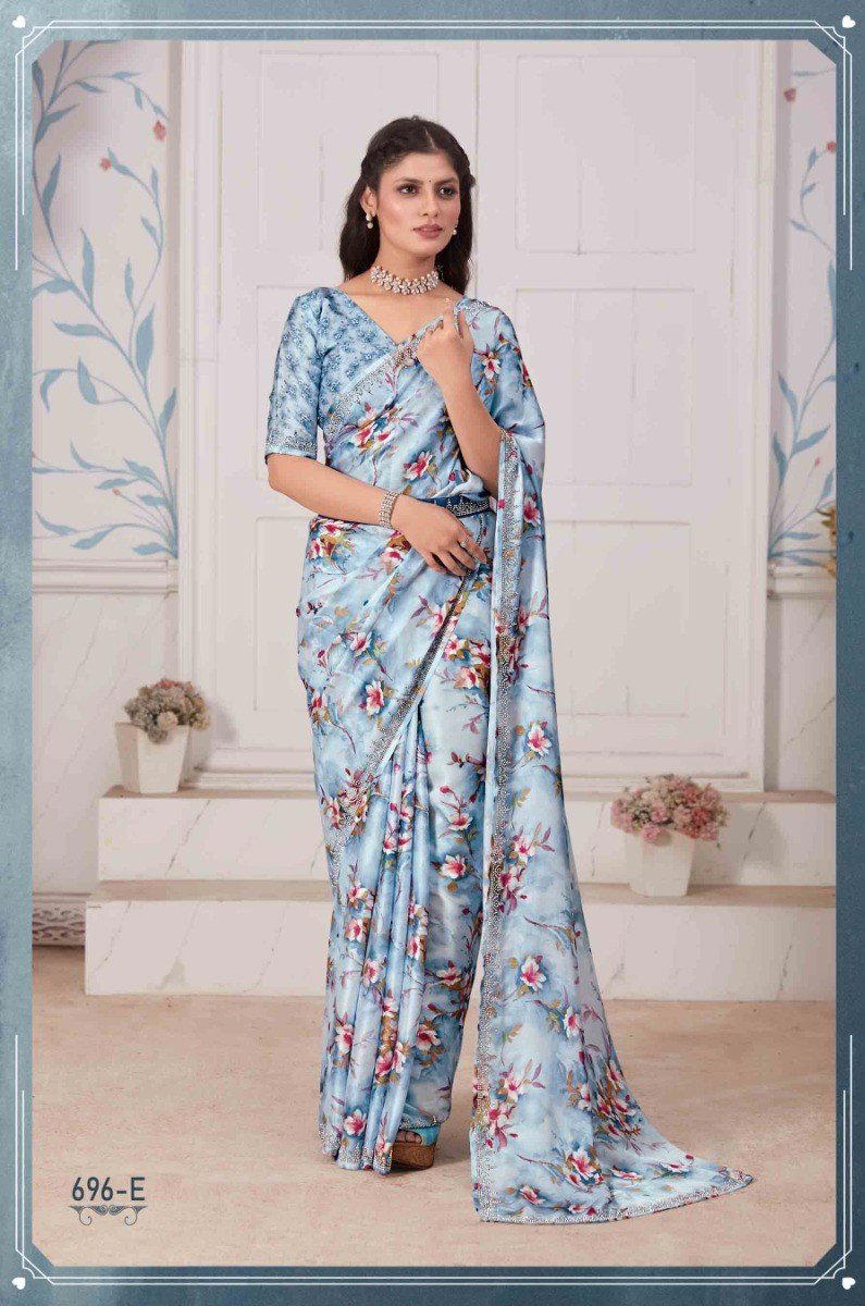 D.NO. 696A TO 696E BY MEHEK SATIN GEORGETTE SAREE WHOLESALER IN INDIA 1