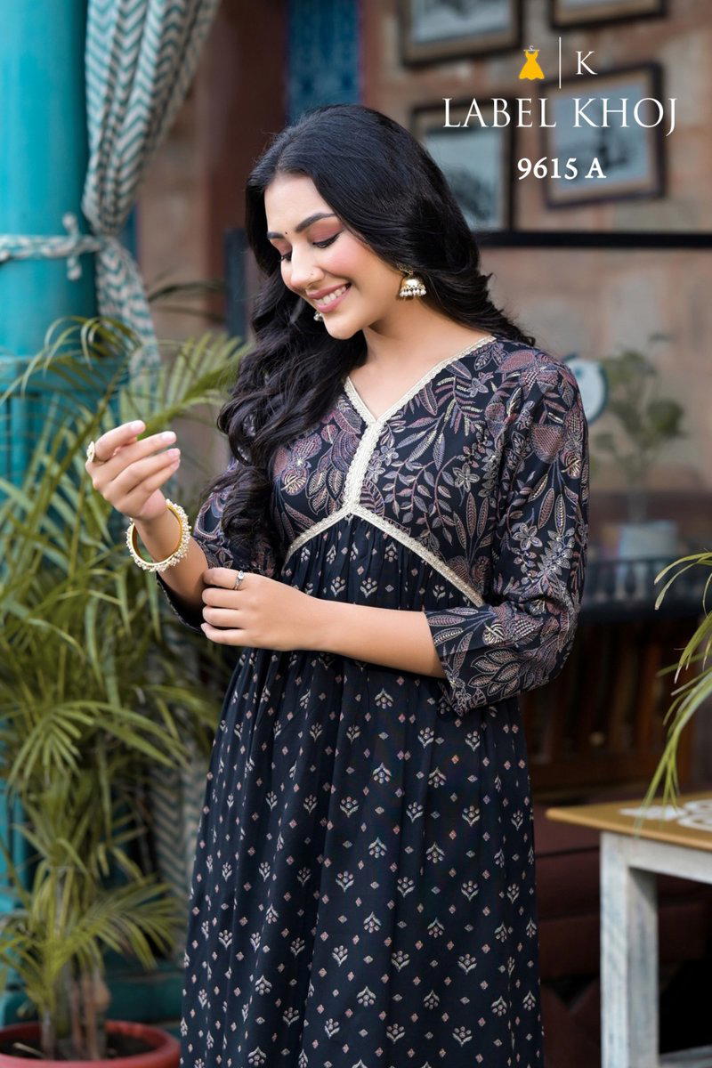 LABEL KHOJ 9615 & 9616 DESIGNER LONG KURTI WHOLESALER IN INDIA 1