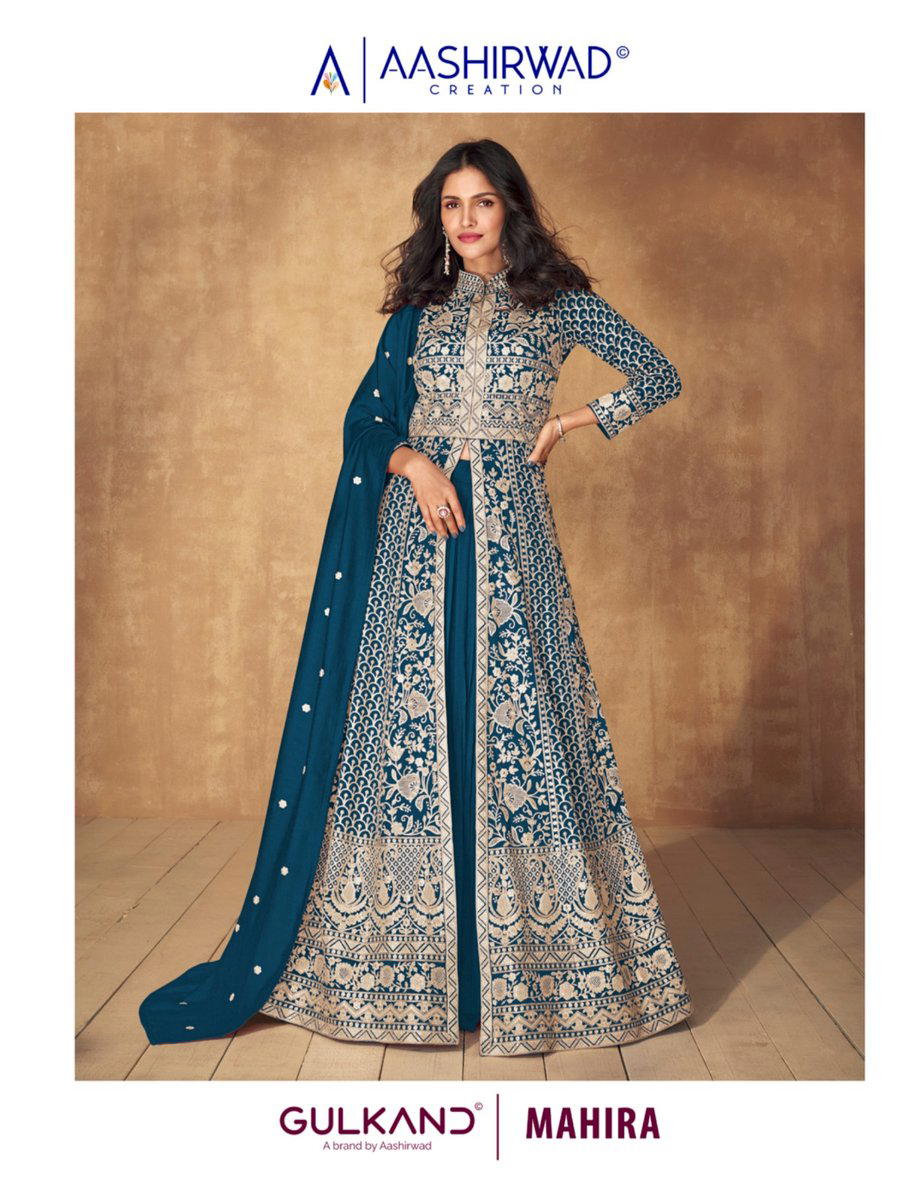 AASHIRWAD MAHIRA 9883 TO 9886 DESIGNER SILK GOWN WHOLESALER IN INDIA 1