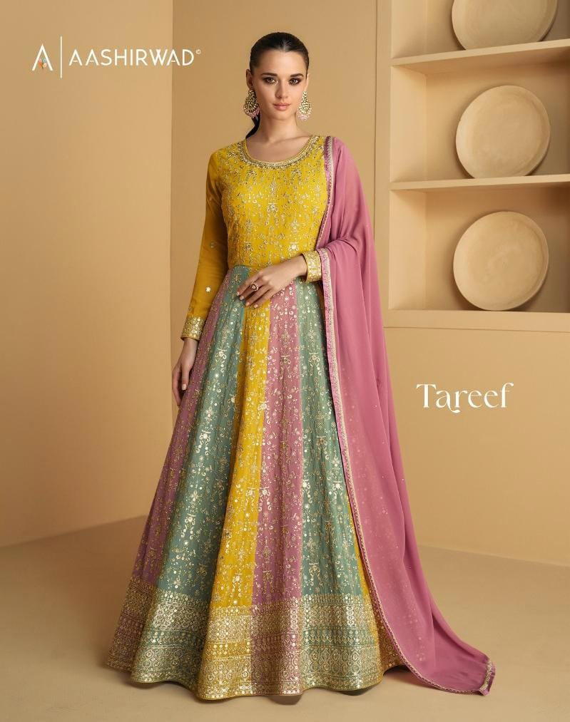AASHIRWAD TAREEF 9971 TO 9973 DESIGNER GEORGETTE GOWN WHOLESALER IN INDIA 1