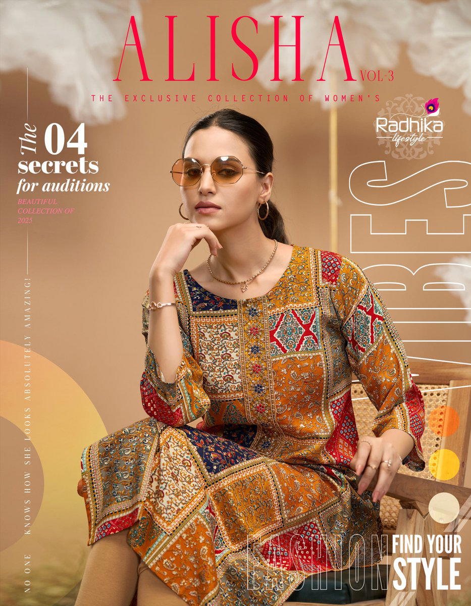 ALISHA VOL 3 BY RADHIKA LIFESTYLE DESIGNER KURTIS WHOLESALER IN INDIA 1