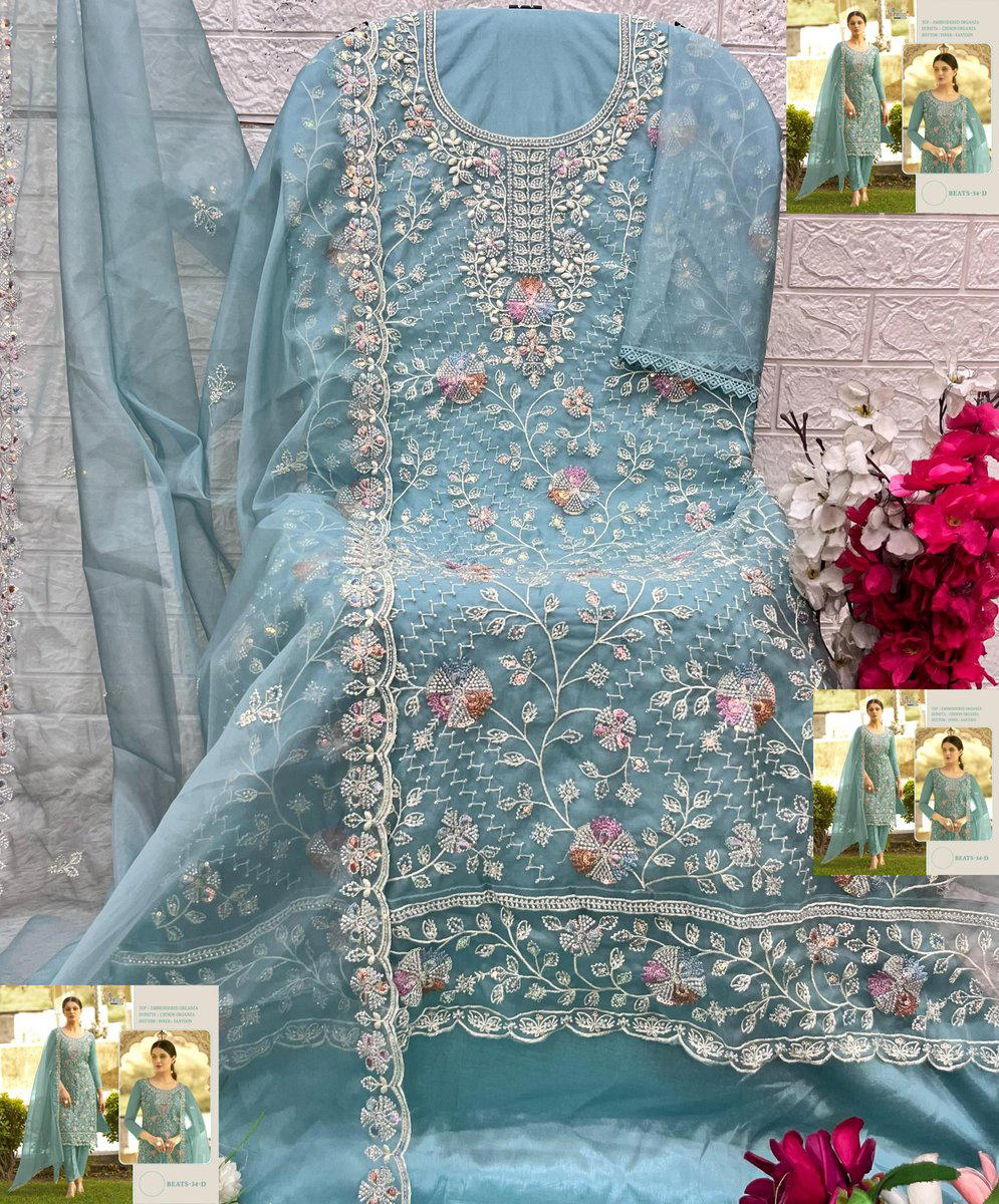 BEATS-34-COLOUR BY SHREE FAB DESIGNER ORGANZA SALWAR SUIT WHOLESALER IN INDIA 1