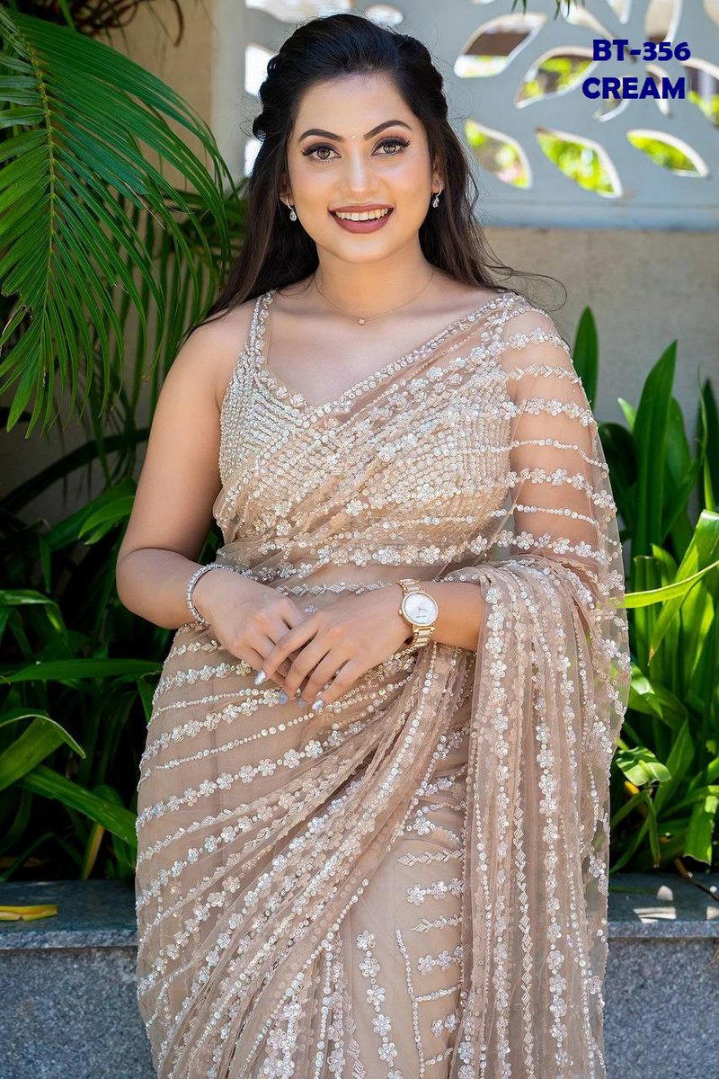 D.NO. BT-356 CREAM BY BT BUTTERFLY NET SAREE MANUFACTURER IN INDIA 1