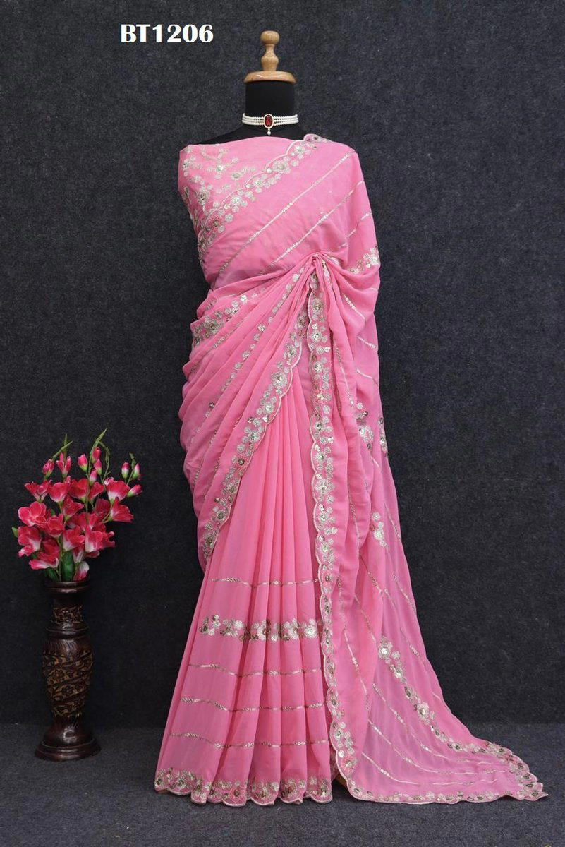 D.NO. BT1206 BY BT SOFT GEORGETTE SAREE MANUFACTURER IN INDIA 1