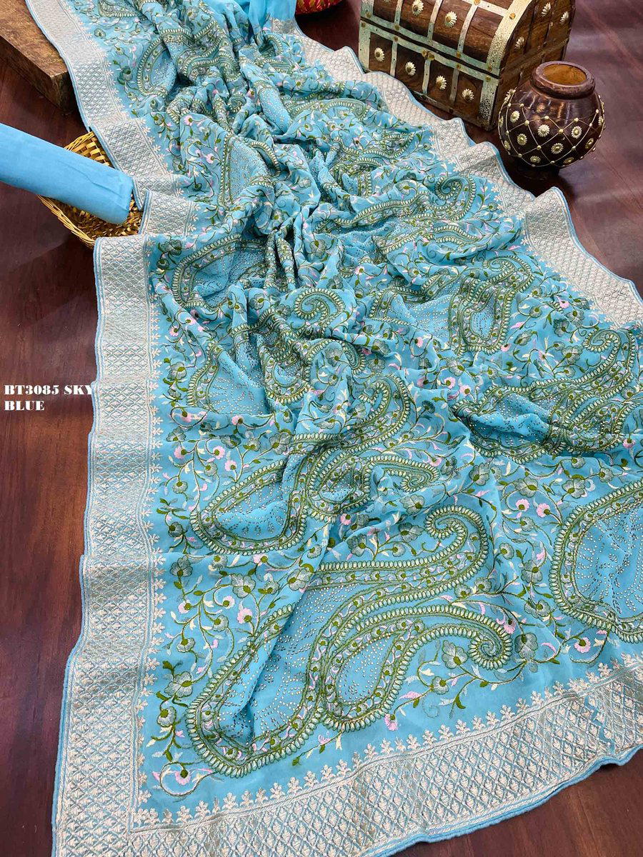 D.NO. BT3085 COLOUR‚ÄôS BY BT EMBROIDERY SAREE MANUFACTURER IN INDIA 1