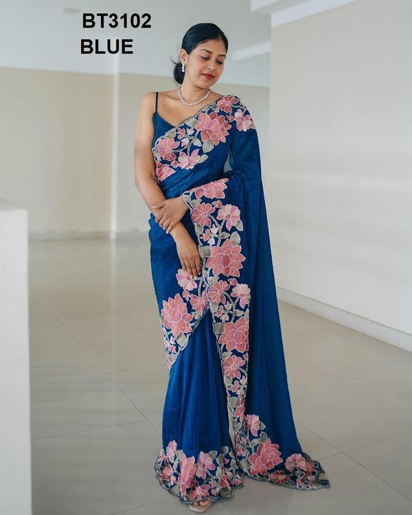 D.NO. BT3102 COLOUR’S BY BT EMBROIDERY SAREE WHOLESALER IN INDIA