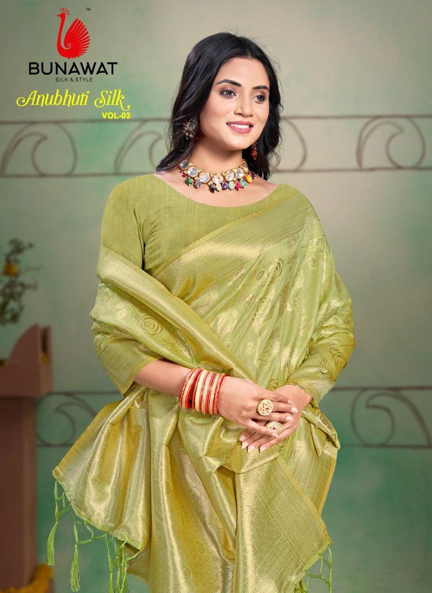 BUNAWAT ANUBHUTI SILK VOL-03 1001 TO 1006 DESIGNER SILK SAREE WHOLESALER IN INDIA 1