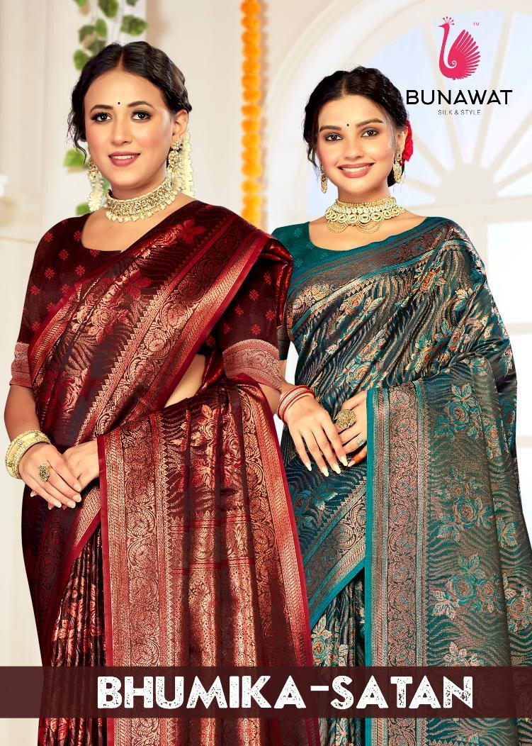 BUNAWAT BHUMIKA-SATAN 1001 TO 1006 DESIGNER SILK SAREE WHOLESALER IN INDIA 1