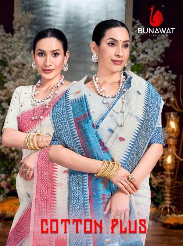 BUNAWAT COTTON PLUS 1001 TO 1006 DESIGNER PRINTED SAREE WHOLESALER IN SURAT