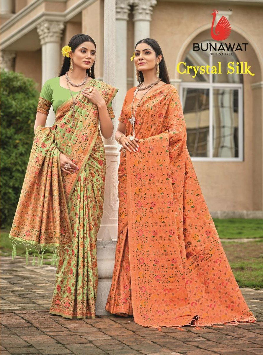 BUNAWAT CRYSTAL SILK 1001 TO 1006 DESIGNER SILK SAREE WHOLESALER IN SURAT 1