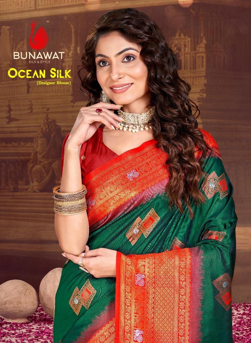 BUNAWAT OCEAN SILK 1001 TO 1008 DESIGNER SILK SAREE WHOLESALER IN INDIA 1