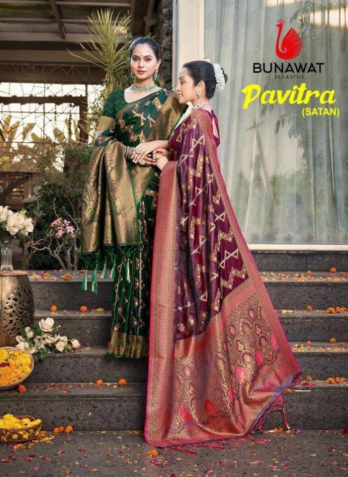 BUNAWAT PAVITRA (SATAN) 1001 TO 1006 DESIGNER SILK SAREE WHOLESALER IN SURAT 1