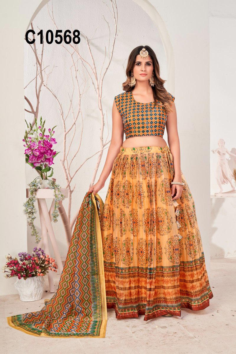 D.NO. C10568 BY AMOHA ORGANZA LEHENGA CHOLI WHOLESALER IN INDIA 1