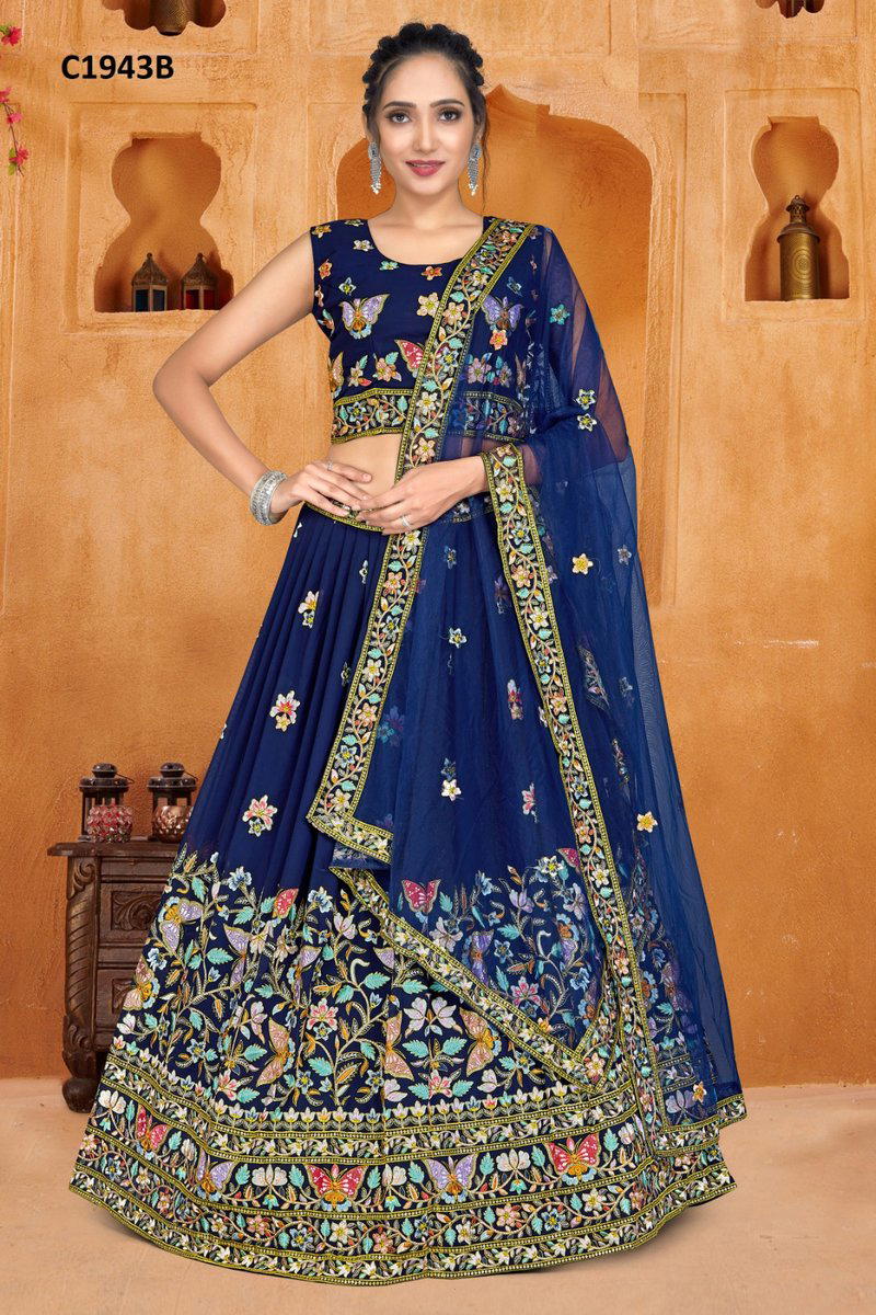 D.NO. C1943A TO C1943C BY AMOHA EMBROIDERY LEHENGA CHOLI WHOLESALER IN INDIA 1