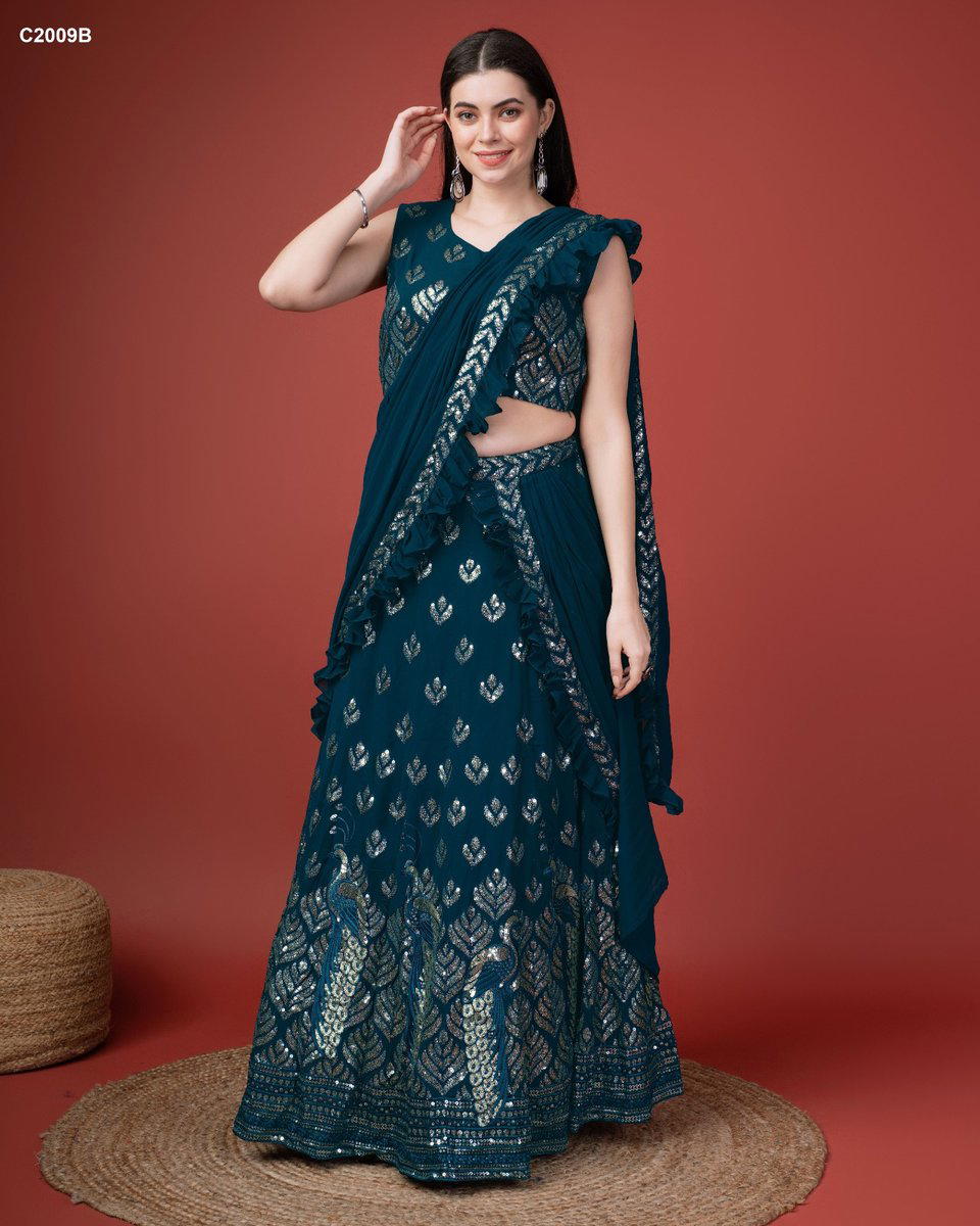 D.NO. C2009A TO C2009D by AMOHA READYMADE LEHENGA SAREE manufacturer in india 1