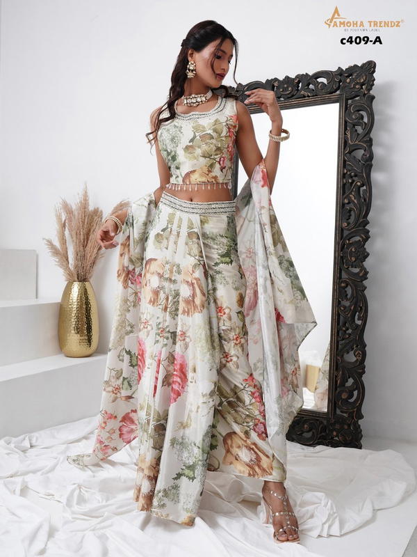AMOHA C409-A DESIGNER CHINON READYMADE CROP TOP WHOLESALER IN INDIA